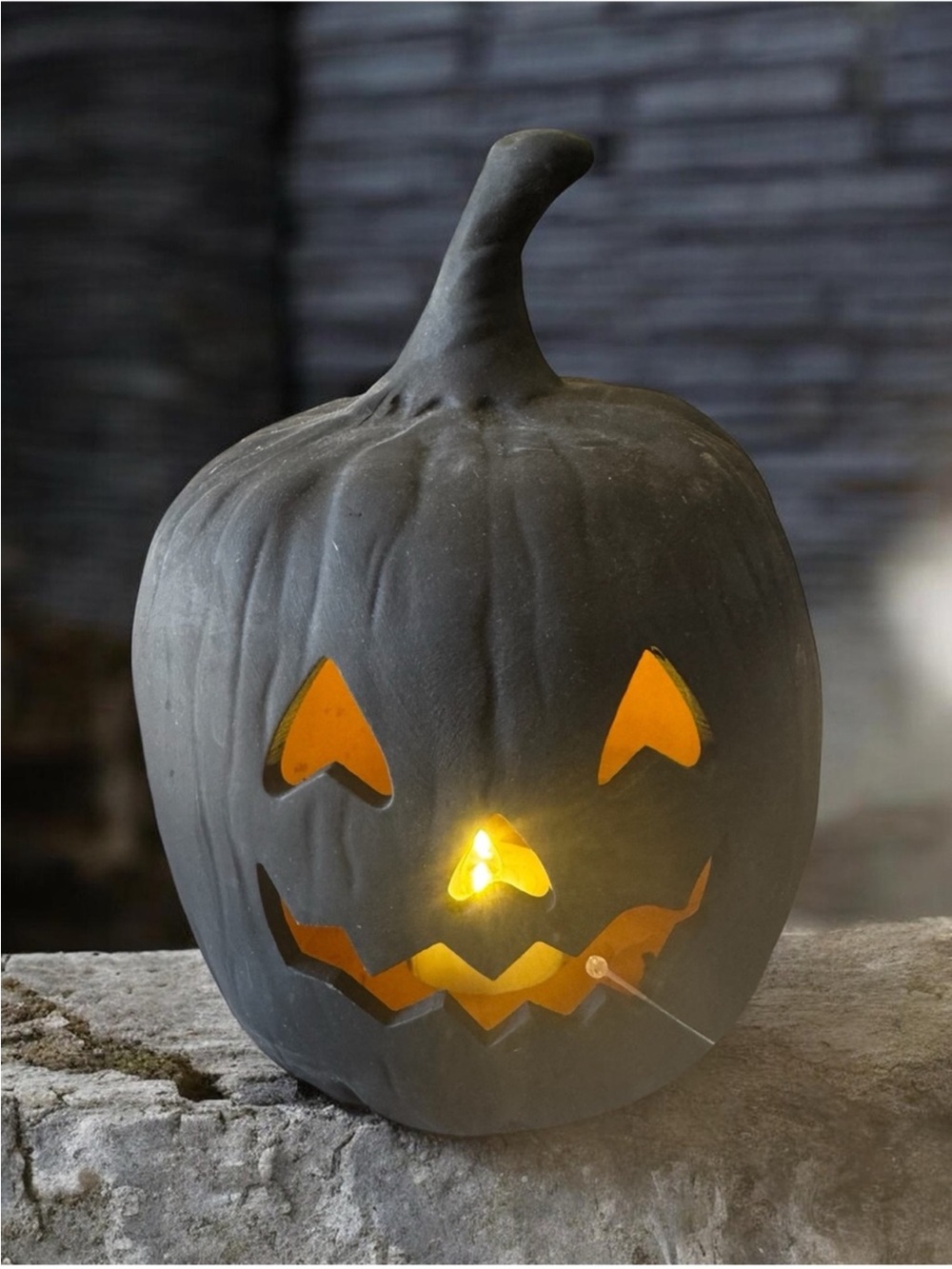 Halloween Terracotta Target Gray/Black Light-Up Jack-o'-Lantern Pumpkin NEW - Picture 2 of 2